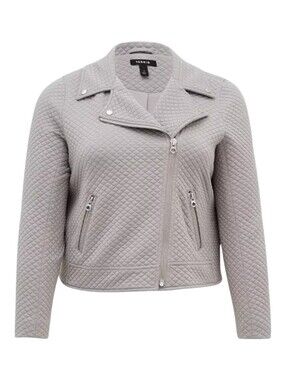 Torrid Pebble Grey Quilted Soft Knit Moto Lined Jacket Plus Size